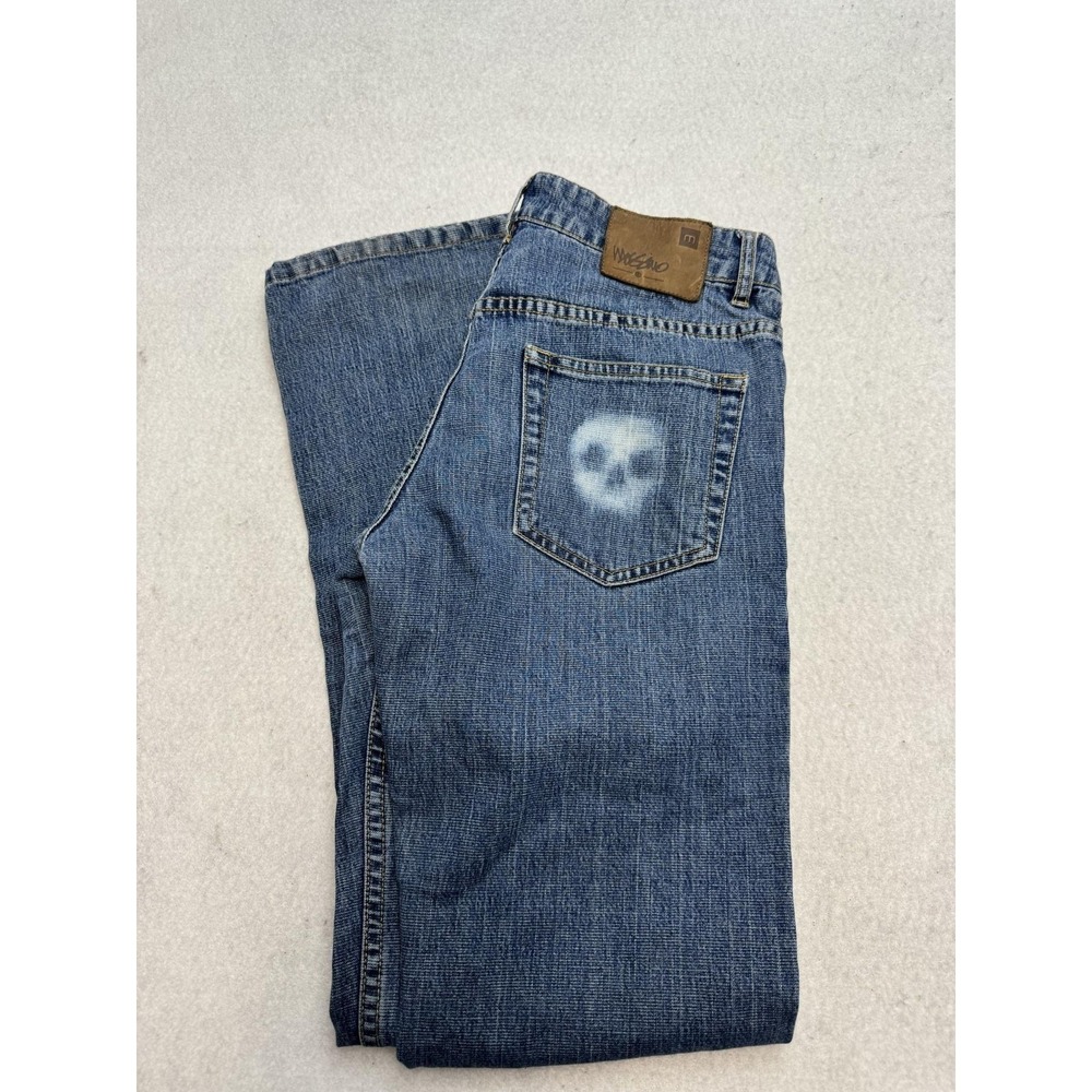 Mossimo Jeans Womens 5 Blue Medium Wash Mid Rise Bootcut Skull Stretch Denim
